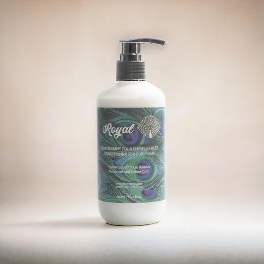 A 300ml bottle of Royal Curly Hair Conditioner, formulated to hydrate, detangle, and define curly hair, leaving curls soft, bouncy, and healthy.