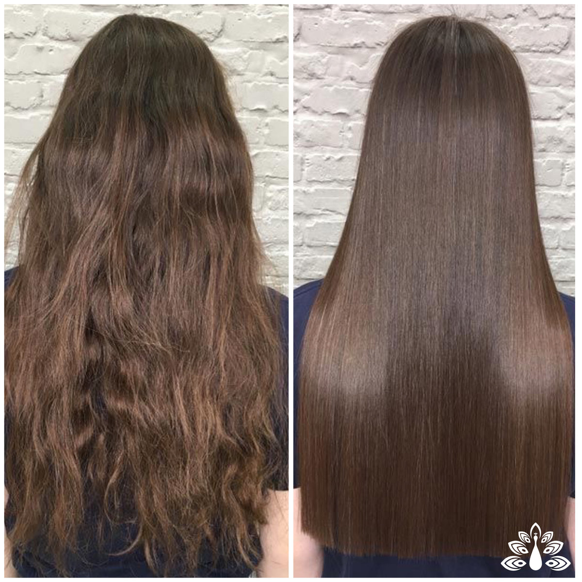 Before-and-after photos showcasing the results of a ROYAL Nanoplasty treatment, highlighting the visible difference in the hair’s appearance.