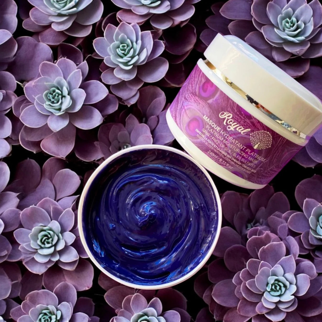 Royal hydrating purple hair mask that deeply moisturizes while neutralizing yellow tones in blonde hair