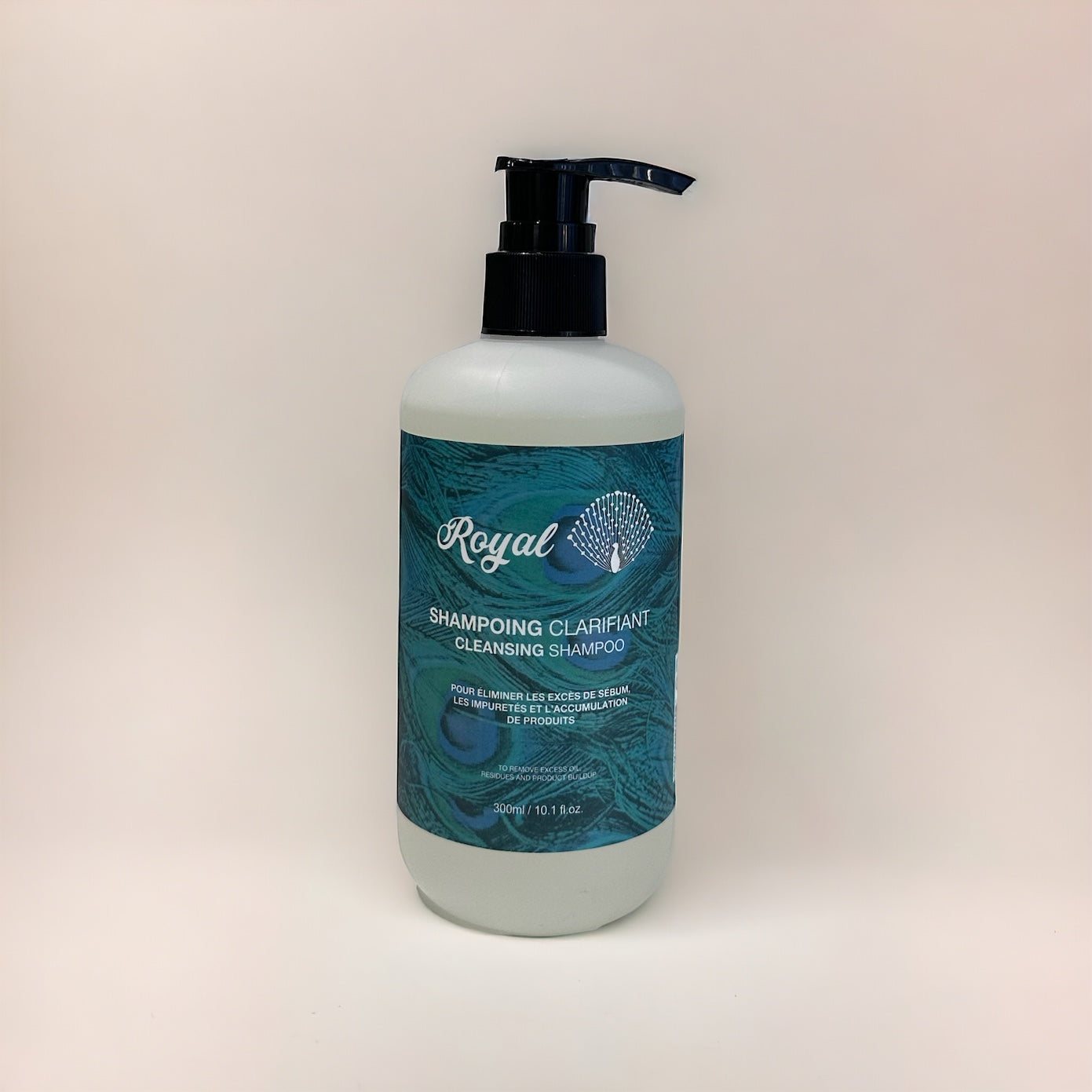 A 300ml bottle of Royal Clarifying Shampoo, designed to deeply cleanse hair and scalp, removing buildup for fresh, healthy, and revitalized hair.