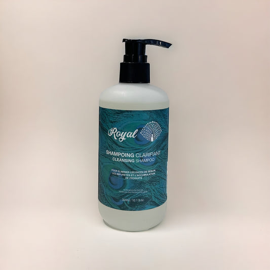 A 300ml bottle of Royal Clarifying Shampoo, designed to deeply cleanse hair and scalp, removing buildup for fresh, healthy, and revitalized hair.