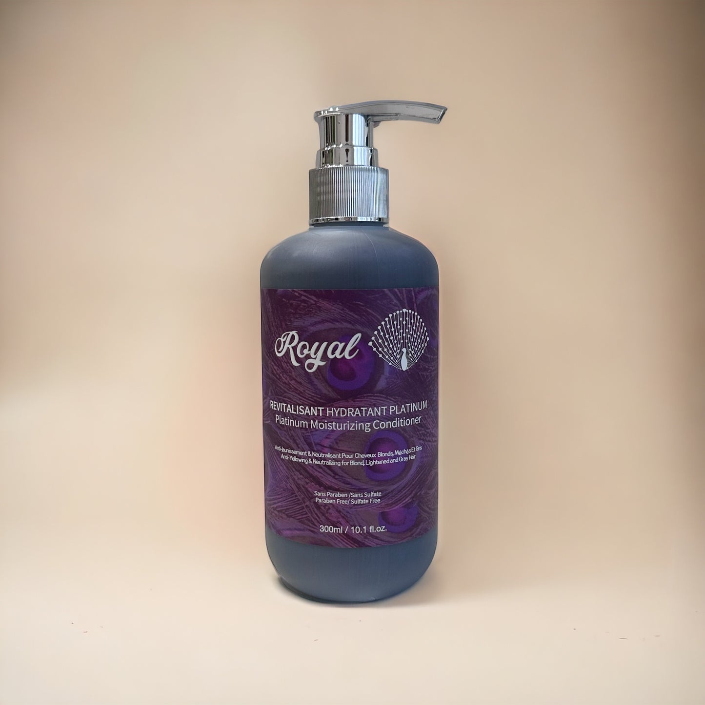 A 300ml bottle of Royal Platinum Conditioner, formulated to deeply hydrate, nourish, and smooth hair for soft, silky, and healthy results.