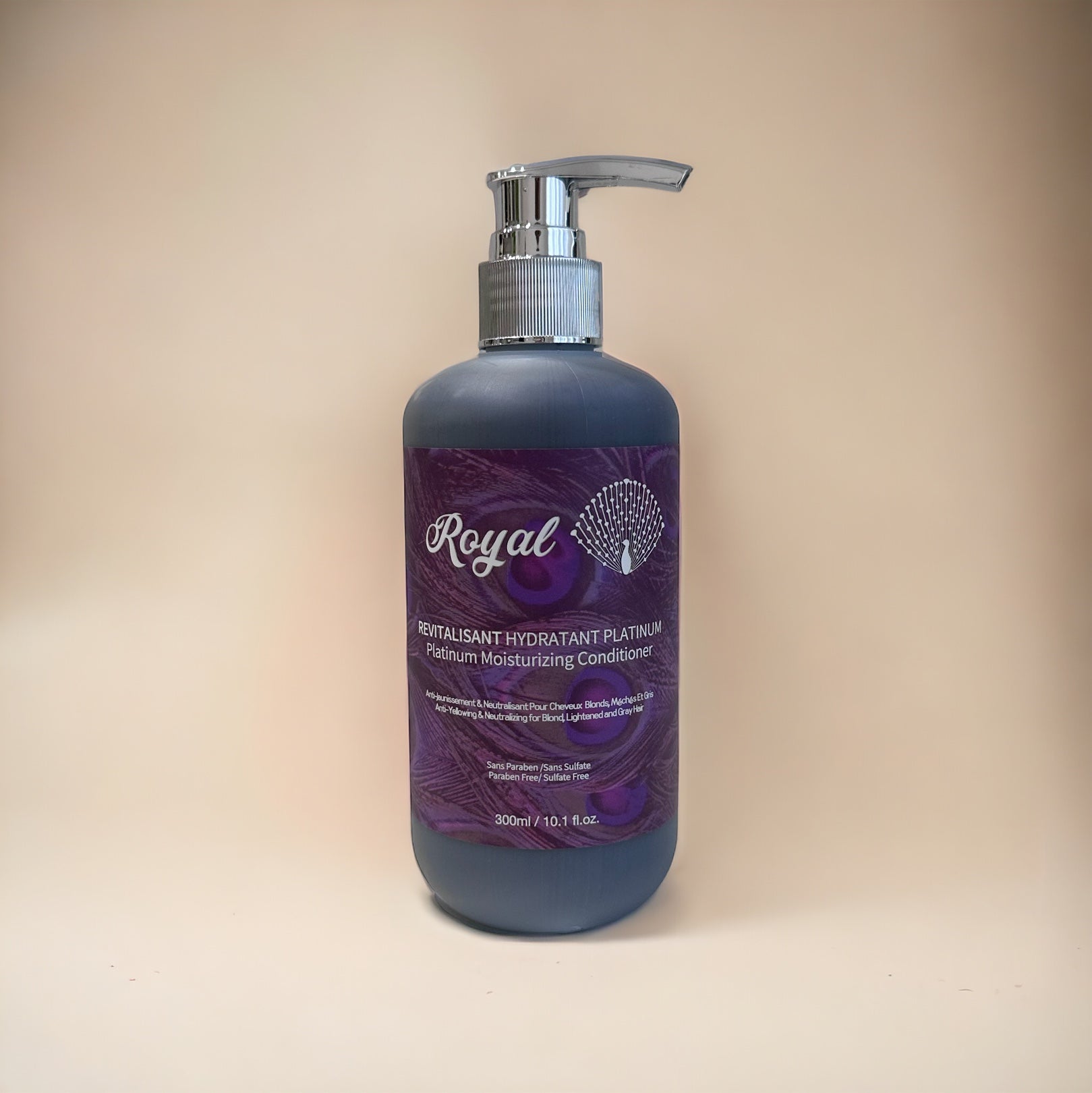 A 300ml bottle of Royal Platinum Conditioner, formulated to deeply hydrate, nourish, and smooth hair for soft, silky, and healthy results.