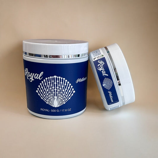 Royal Platinum Hair Botox in 150g and 500g containers shown together, formulated to deeply repair, smooth, and nourish hair for a luxurious, silky finish.