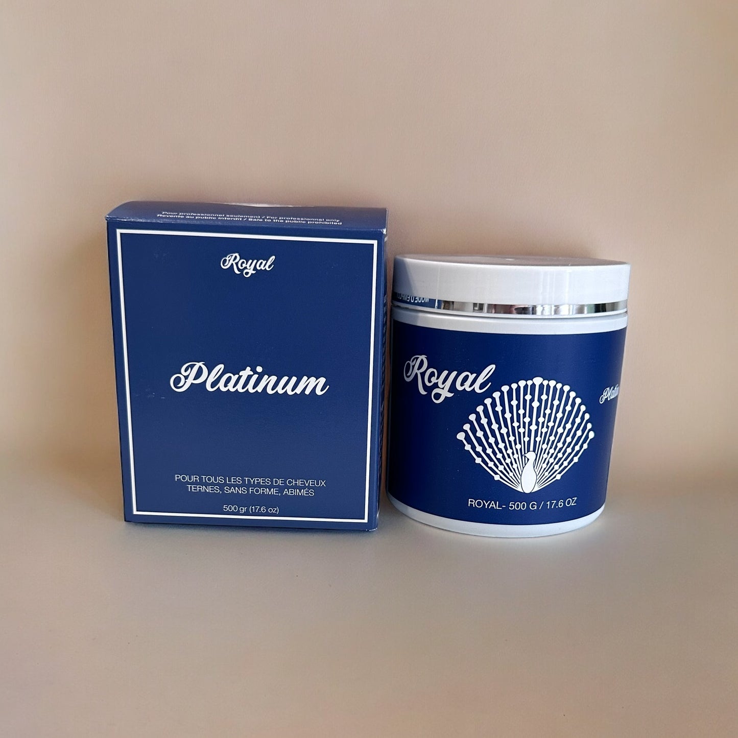 A 500g container of Royal Platinum Hair Botox, formulated to deeply repair, smooth, and nourish hair for a luxurious, silky finish