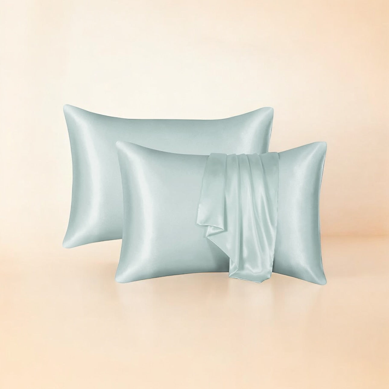 Royal satin pillowcase in sage color, designed to reduce friction on hair and skin, promoting smooth, healthy hair and a comfortable sleep.